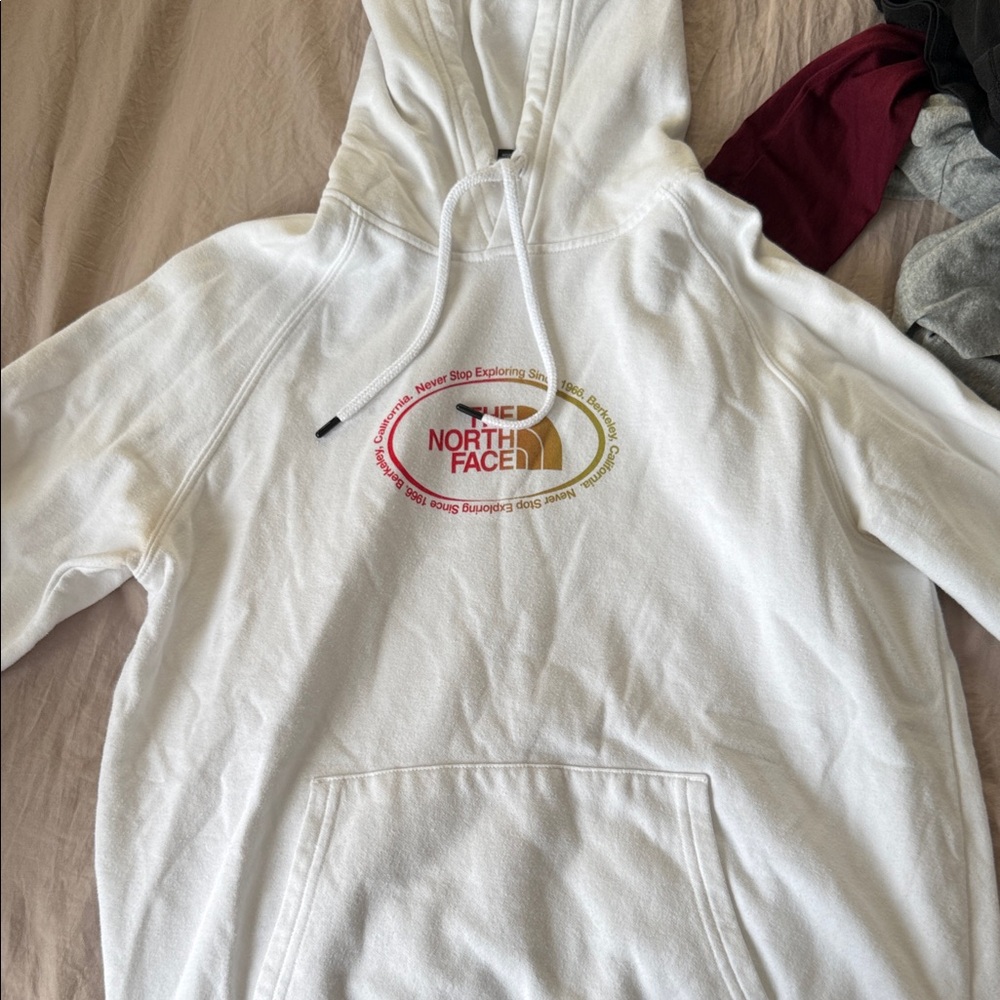 The North Face White Hoodie with Multicolor Logo